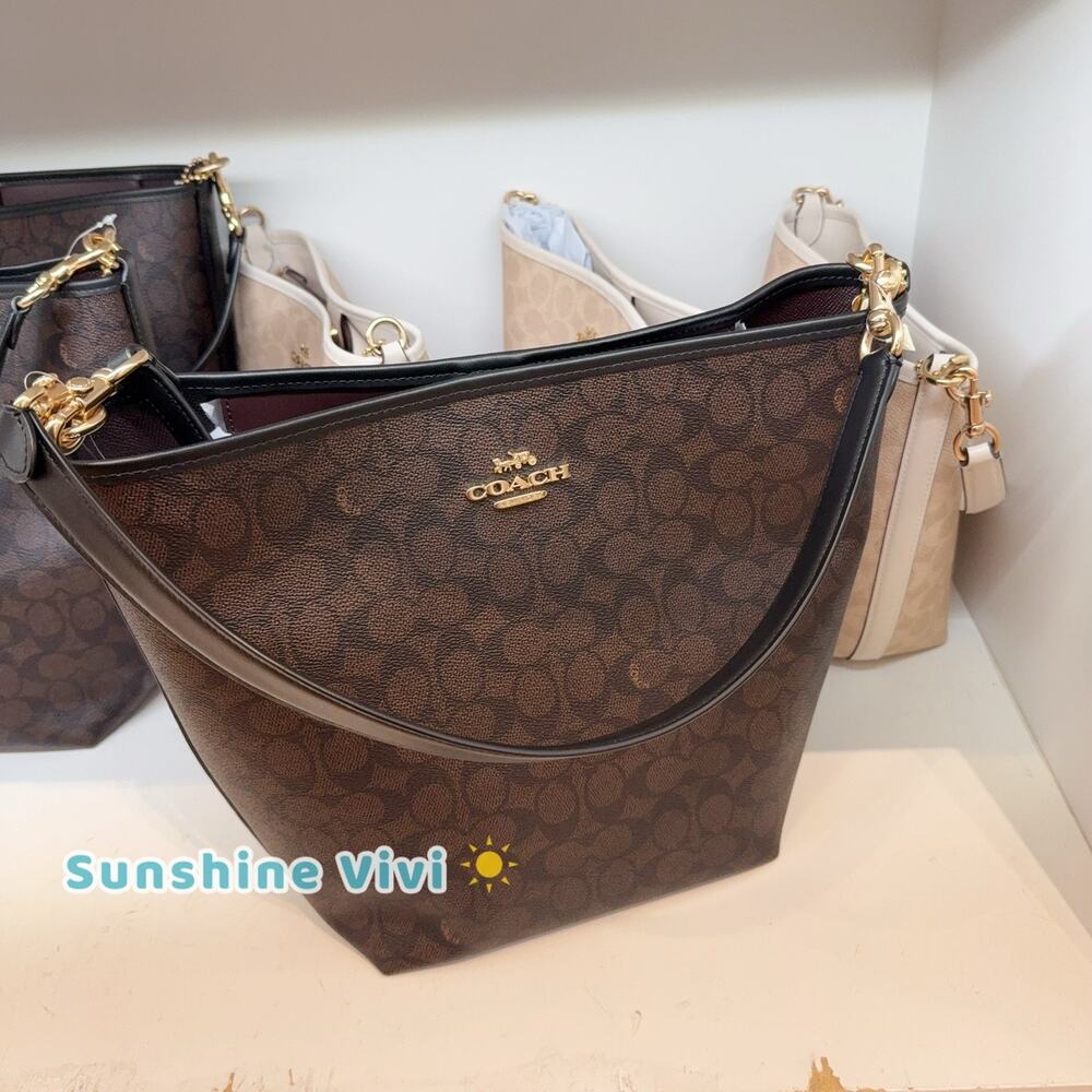 NWT Coach City Large Bucket Bag In Signature Canvas CT802 Gold/Walnut/Black